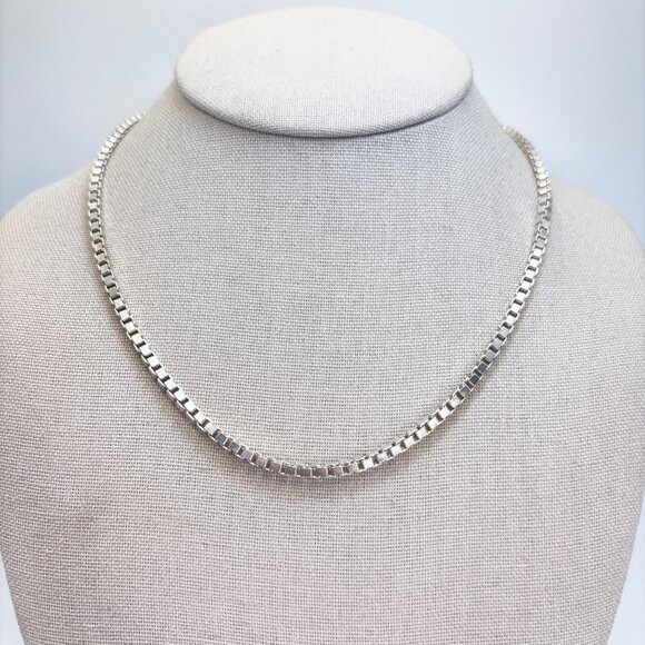 VTG Sterling Silver 925 Box Link Chain Necklace Lobster Clasp Size 17.5" Length - Picture 1 of 10